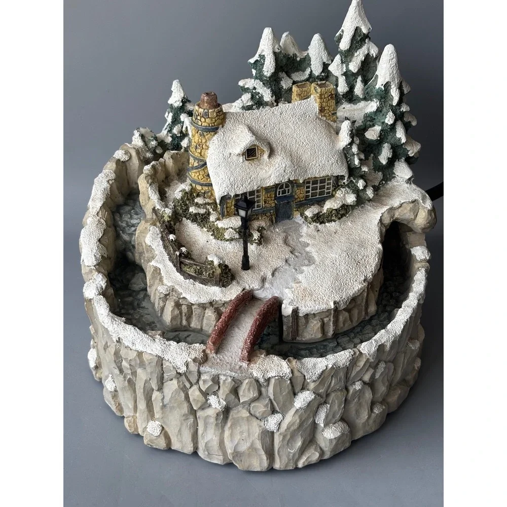 Thomas Kinkade Snow Covered Cottage Water Fountain Christmas Decor Lighted